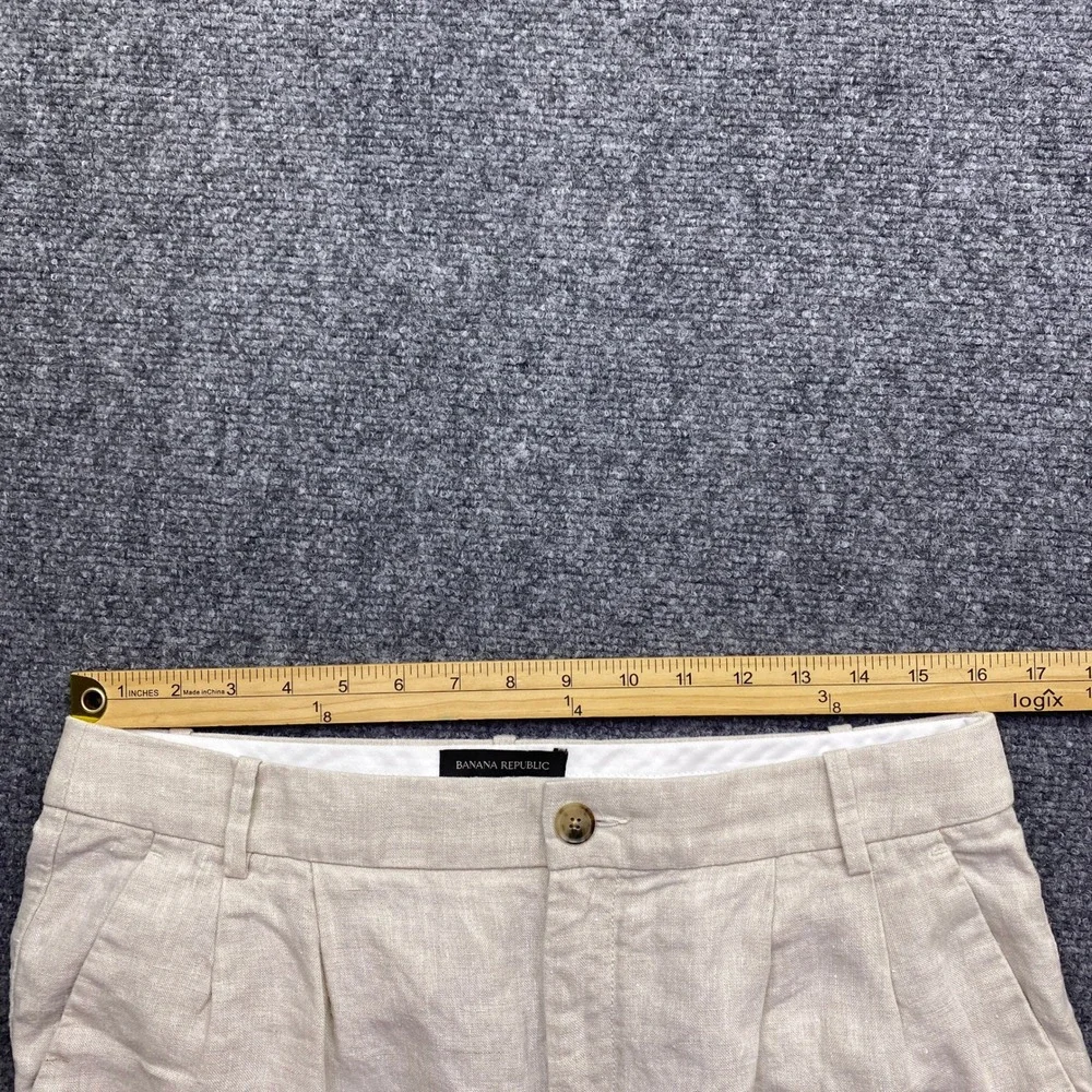 Banana Republic Womens 10 Linen Wide Leg Pleated Trousers Beige Preppy Tropical